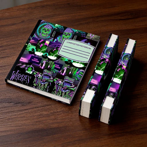 Trippy Alt-Goth Composition Notebook – Acid Green & Purple