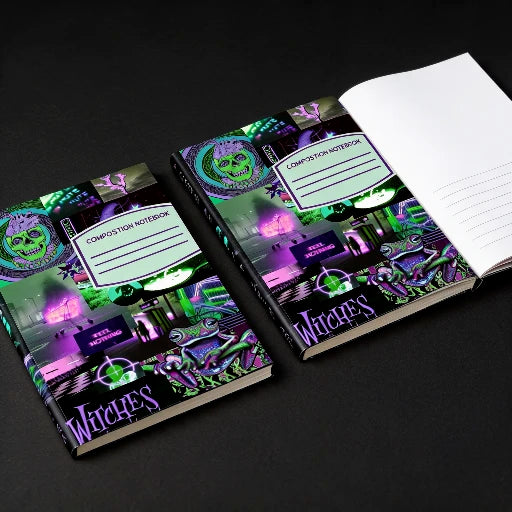 Trippy Alt-Goth Composition Notebook – Acid Green & Purple