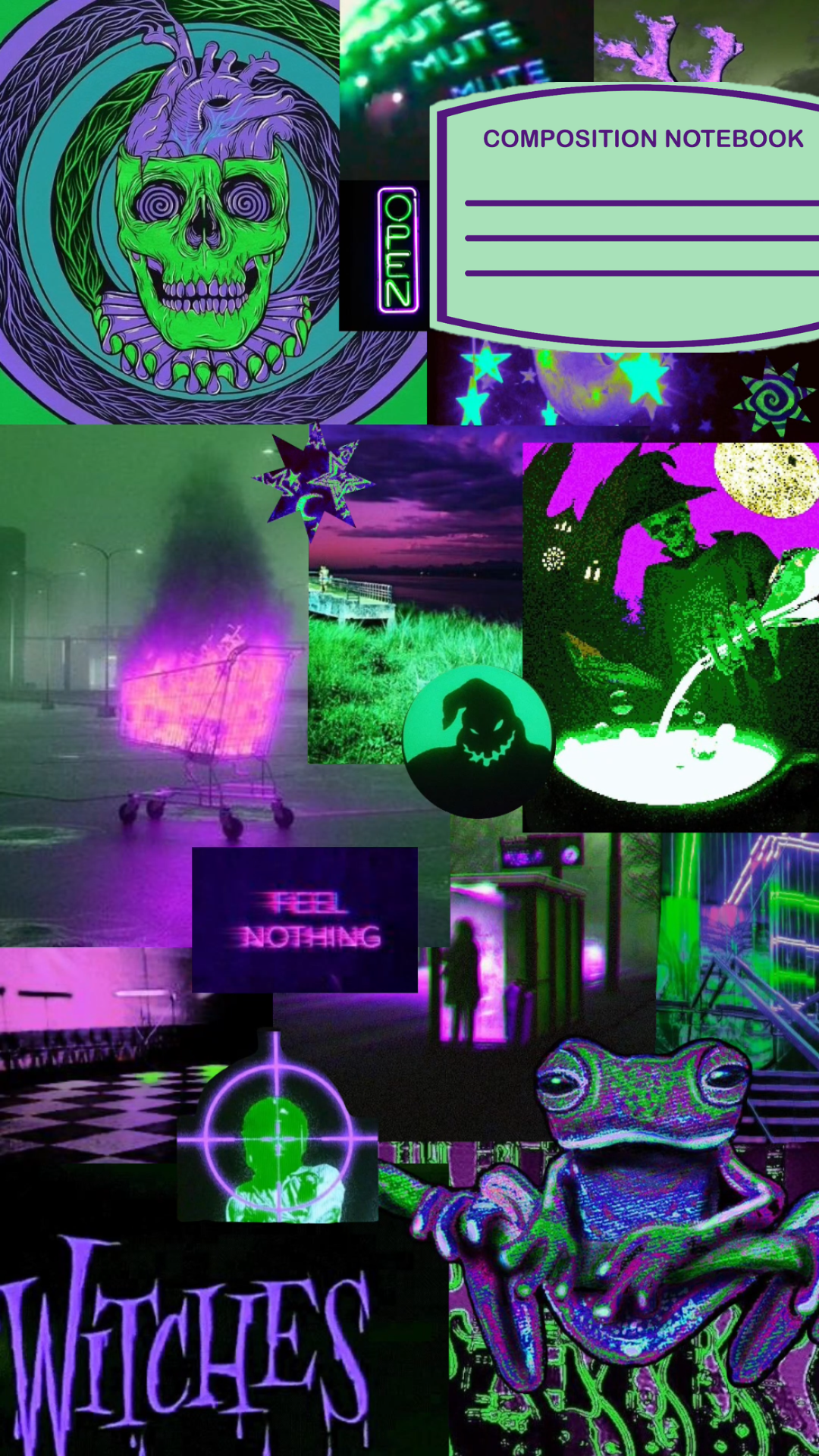 Trippy Alt-Goth Composition Notebook – Acid Green & Purple